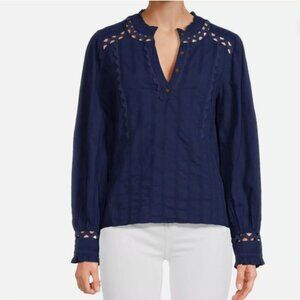 NWT Women's Sam Edelman women split v-neck scalloped cotton navy vida top, XS